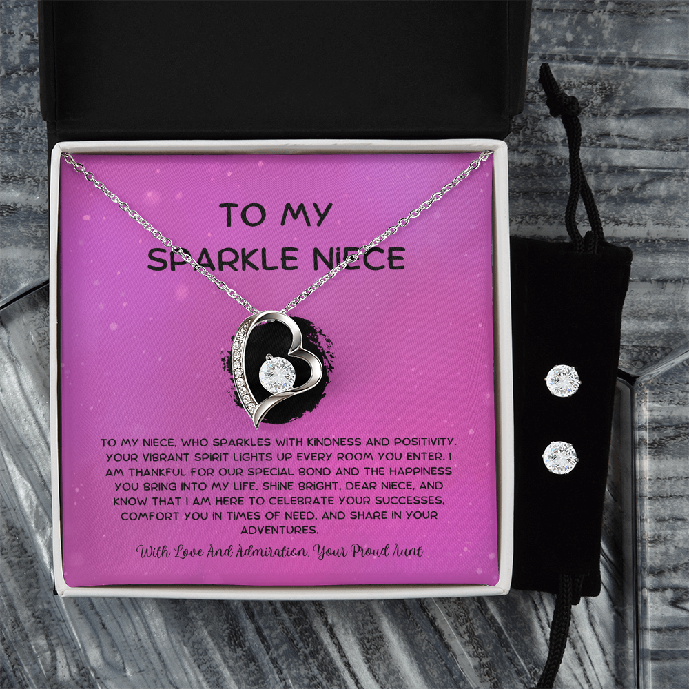 To My Sparkle Niece - From Aunt to Niece Forever Love Necklace With Earrings