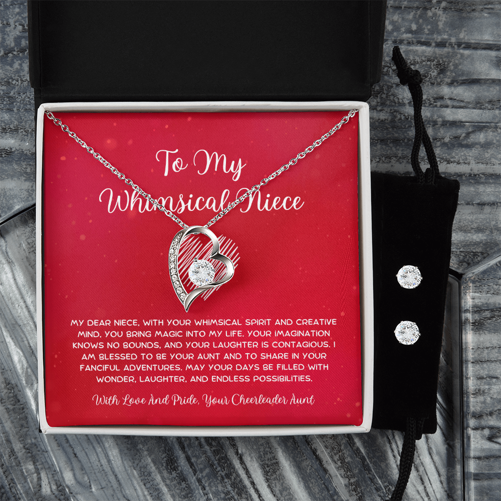 To My Whimsical Niece - From Aunt to Niece Forever Love Necklace With Earrings