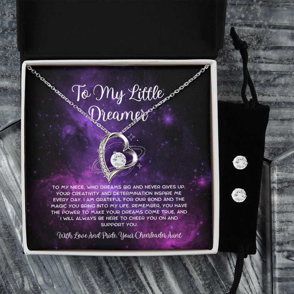 To My Little Dreamer - From Aunt to Niece Forever Love Necklace With Earrings
