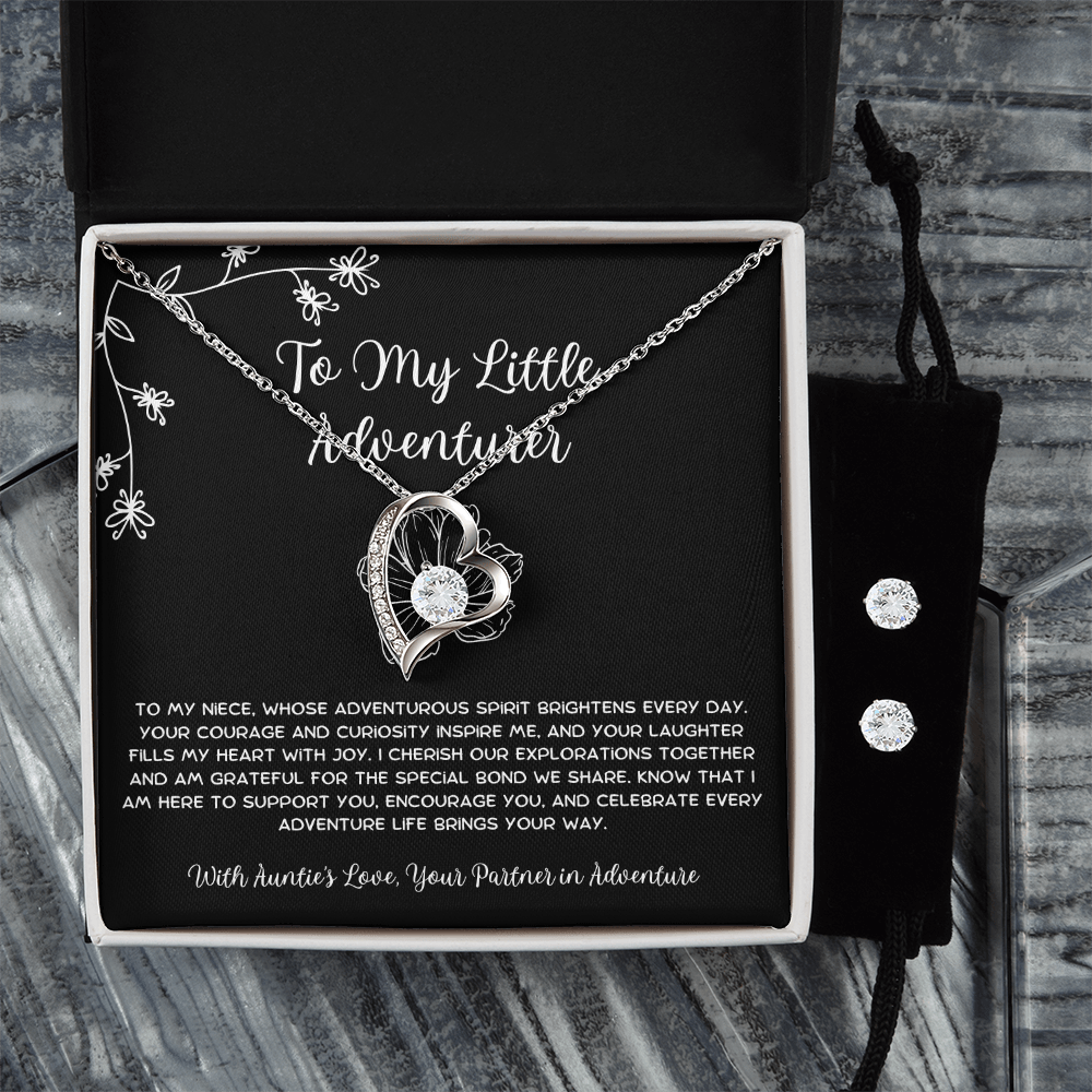 To My Little Adventurer - From Aunt to Niece Forever Love Necklace With Earrings