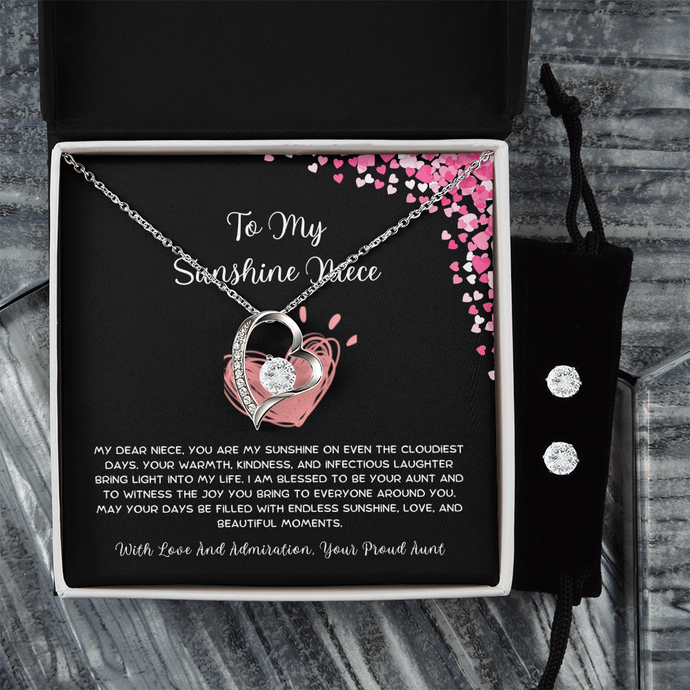 To My Sunshine Niece - From Aunt to Niece Forever Love Necklace With Earrings