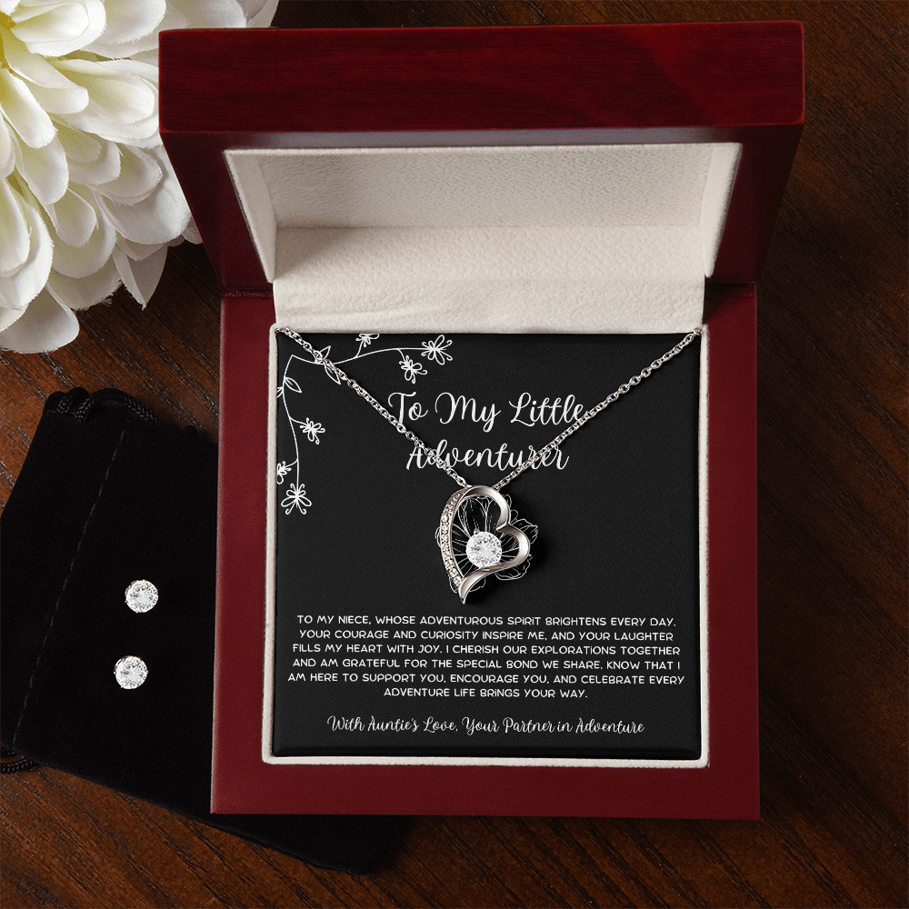 To My Little Adventurer - From Aunt to Niece Forever Love Necklace With Earrings