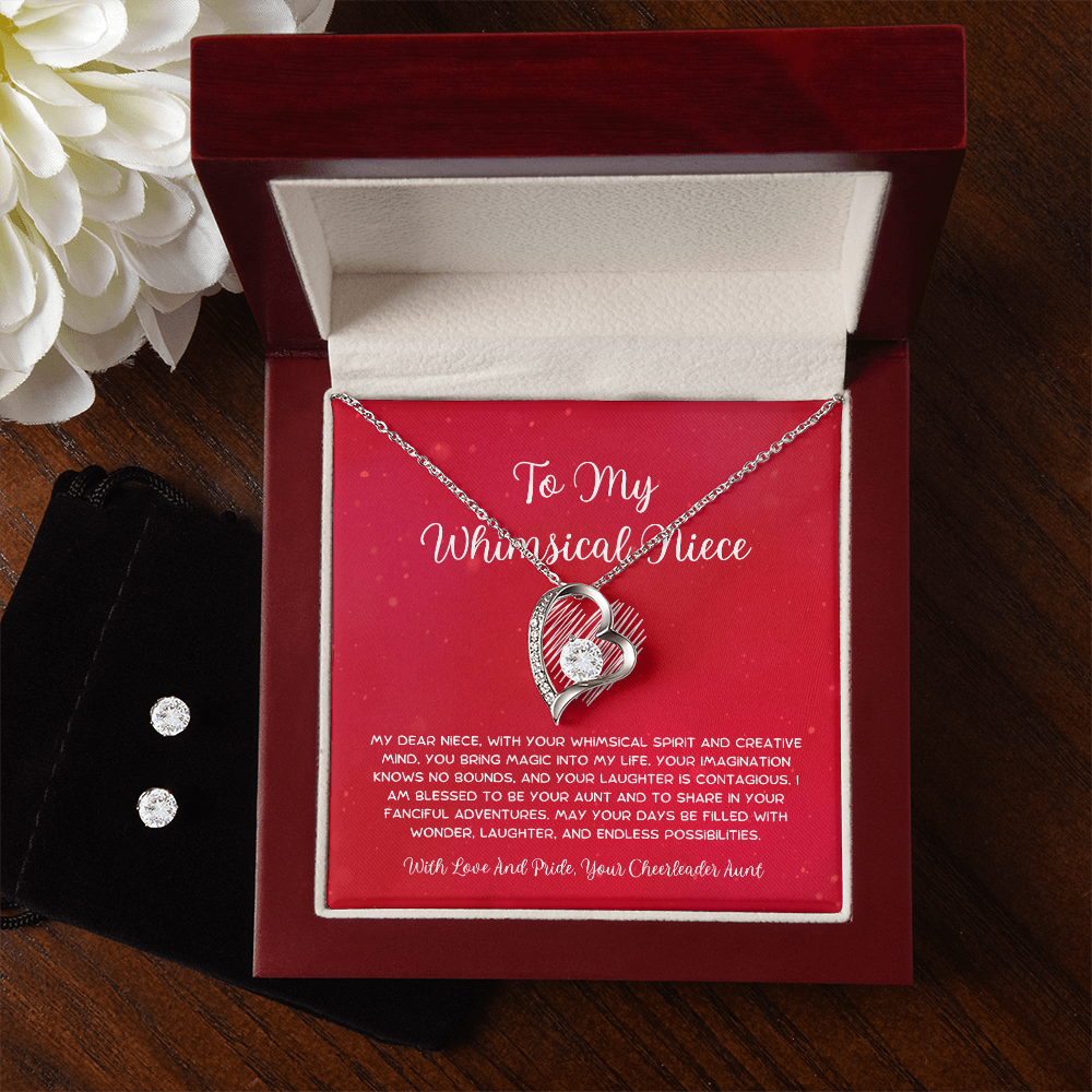 To My Whimsical Niece - From Aunt to Niece Forever Love Necklace With Earrings