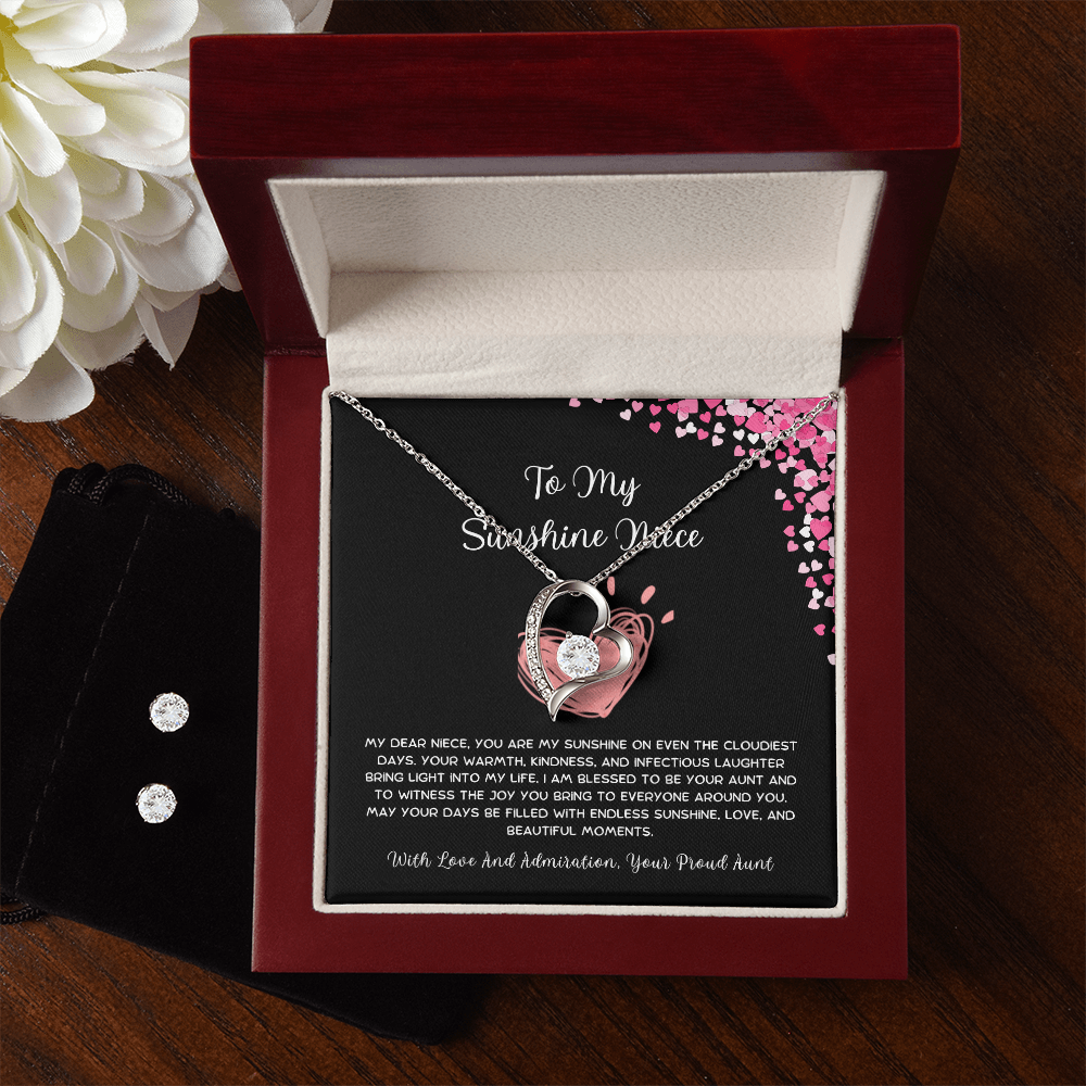 To My Sunshine Niece - From Aunt to Niece Forever Love Necklace With Earrings