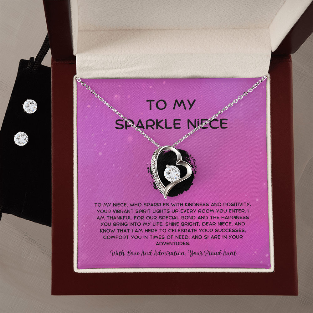To My Sparkle Niece - From Aunt to Niece Forever Love Necklace With Earrings
