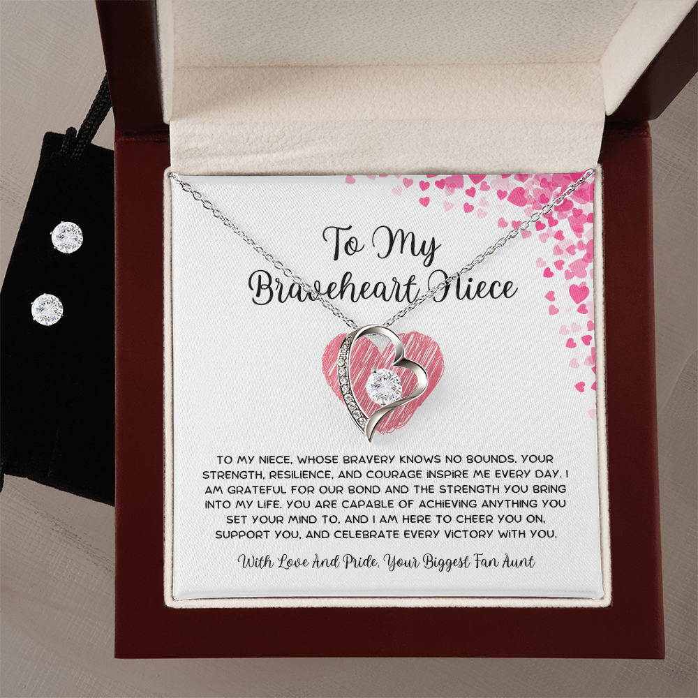 To My Braveheart Niece - From Aunt to Niece Forever Love Necklace With Earrings