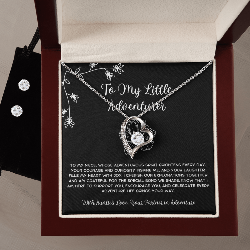 To My Little Adventurer - From Aunt to Niece Forever Love Necklace With Earrings
