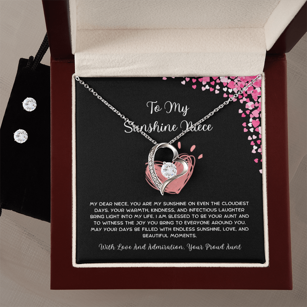To My Sunshine Niece - From Aunt to Niece Forever Love Necklace With Earrings