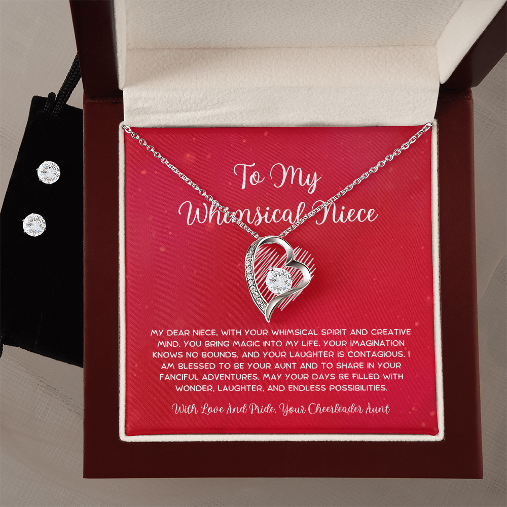 To My Whimsical Niece - From Aunt to Niece Forever Love Necklace With Earrings