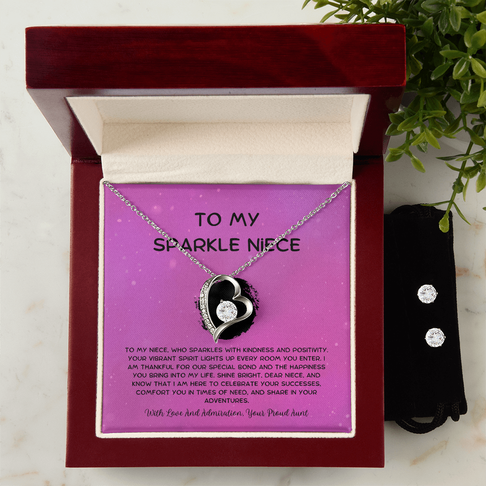 To My Sparkle Niece - From Aunt to Niece Forever Love Necklace With Earrings