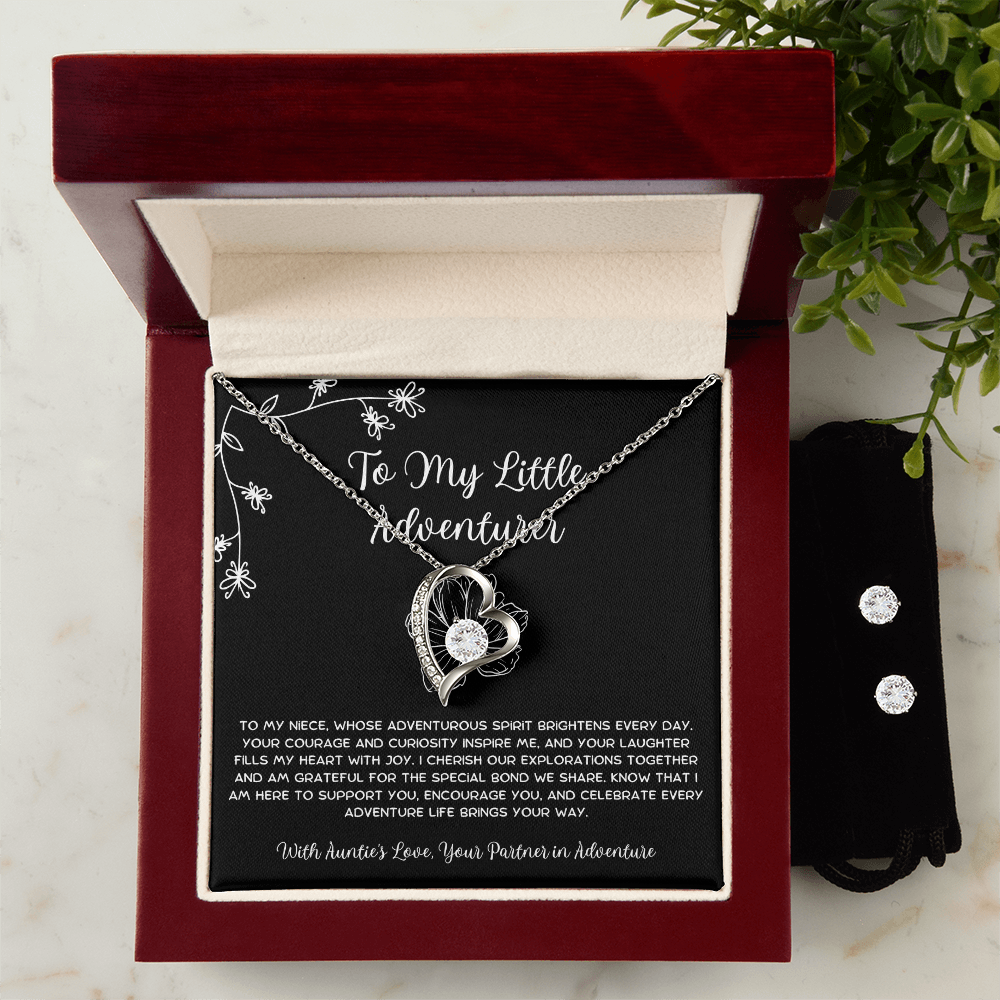 To My Little Adventurer - From Aunt to Niece Forever Love Necklace With Earrings