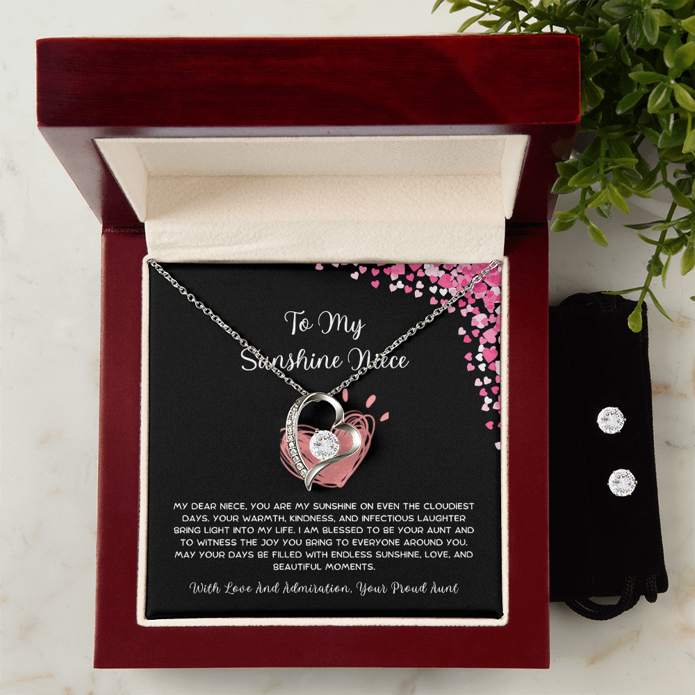To My Sunshine Niece - From Aunt to Niece Forever Love Necklace With Earrings