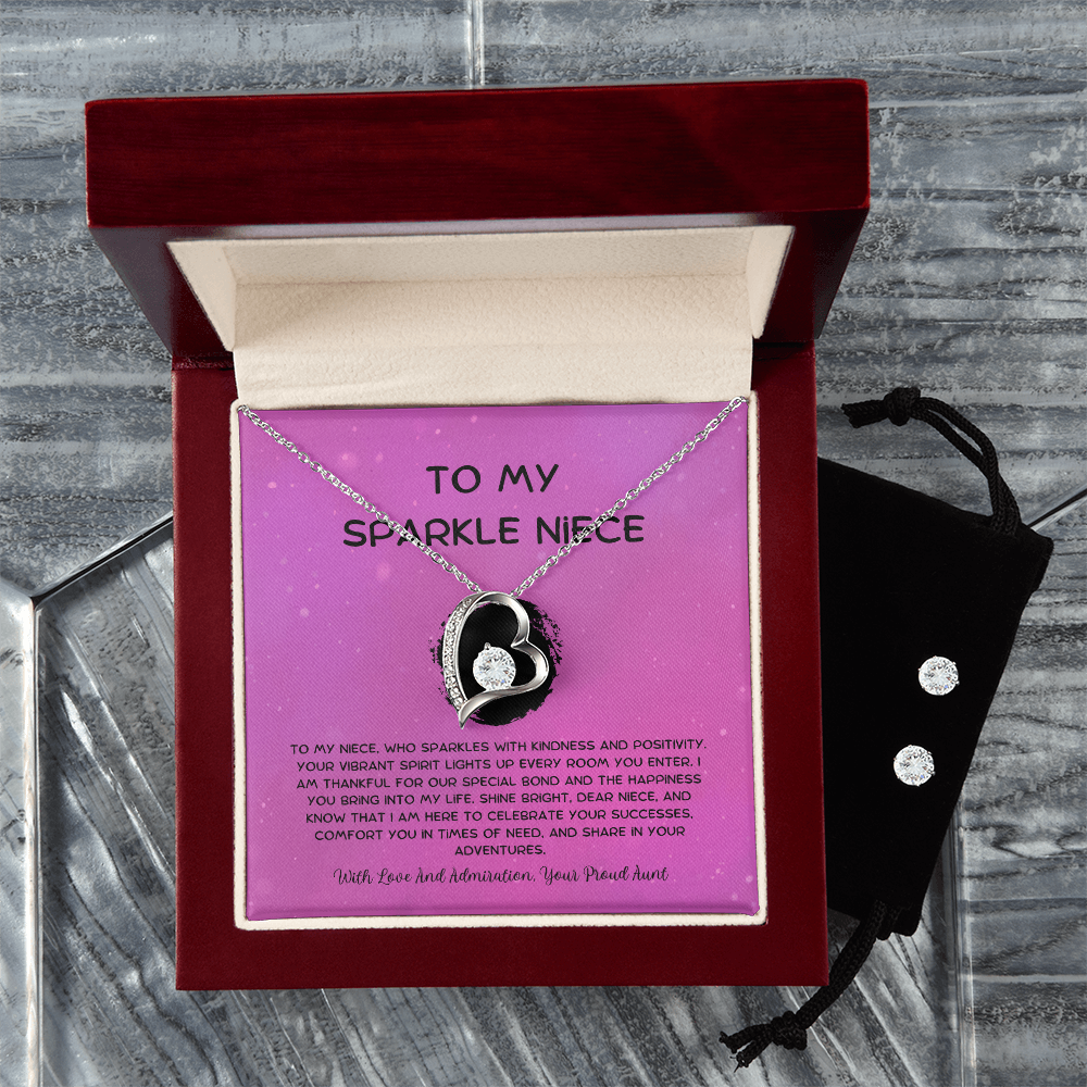 To My Sparkle Niece - From Aunt to Niece Forever Love Necklace With Earrings