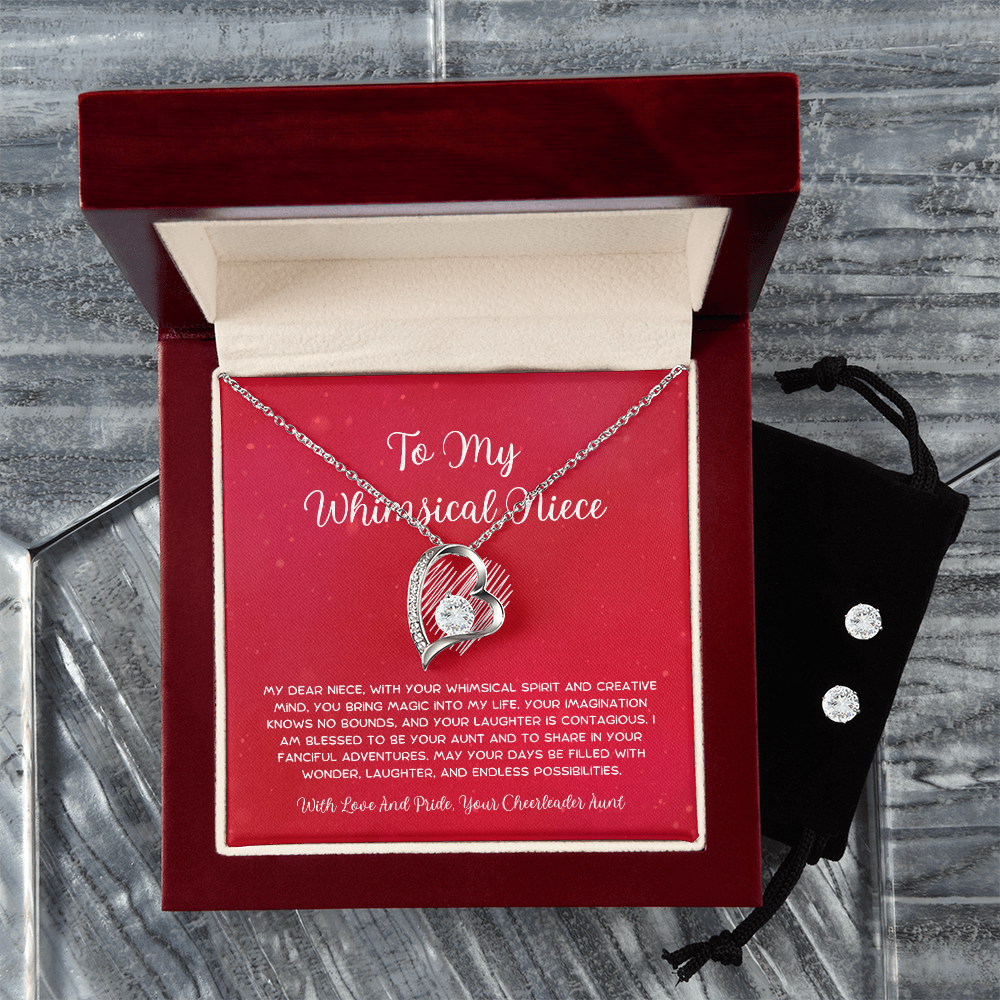 To My Whimsical Niece - From Aunt to Niece Forever Love Necklace With Earrings