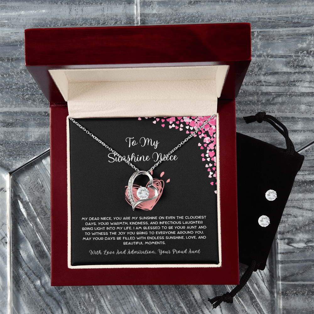 To My Sunshine Niece - From Aunt to Niece Forever Love Necklace With Earrings
