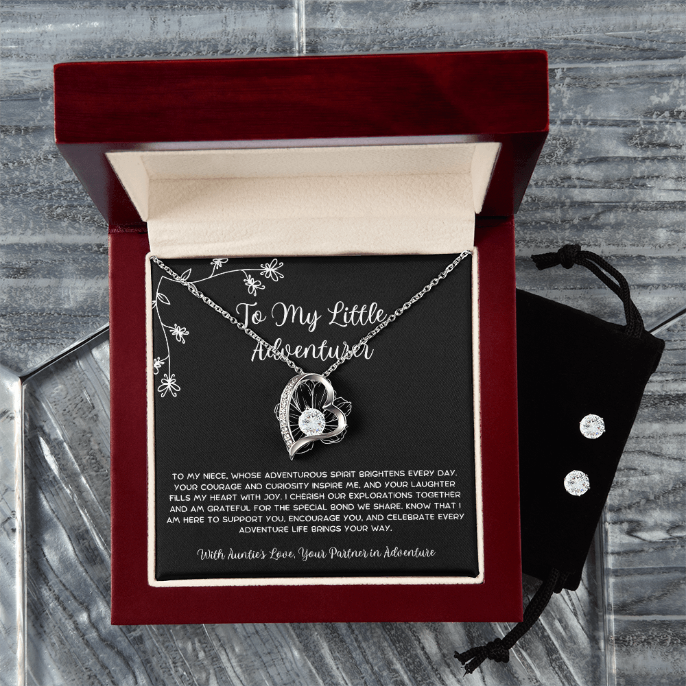 To My Little Adventurer - From Aunt to Niece Forever Love Necklace With Earrings