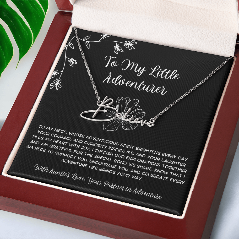 To My Little Adventurer - From Aunt to Niece Signature Name Necklace