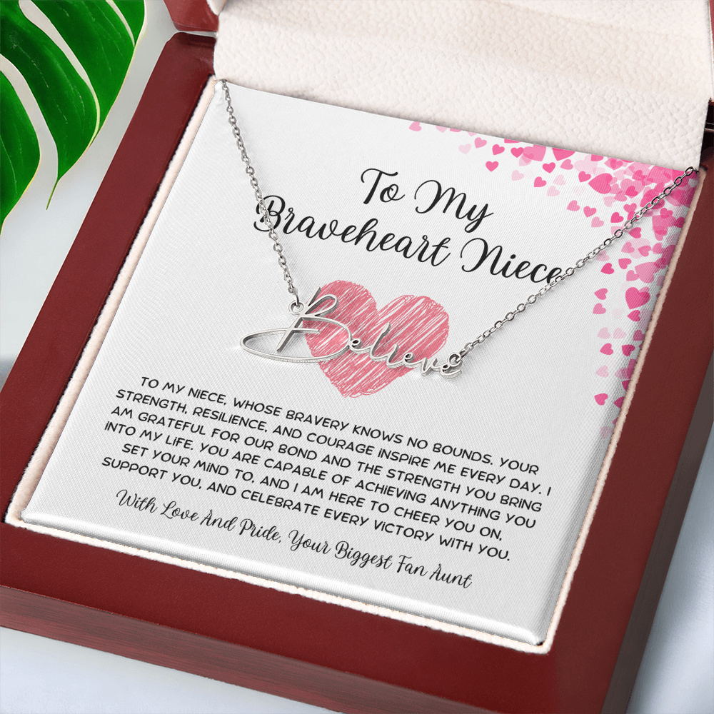 To My Braveheart Niece - From Aunt to Niece Signature Name Necklace
