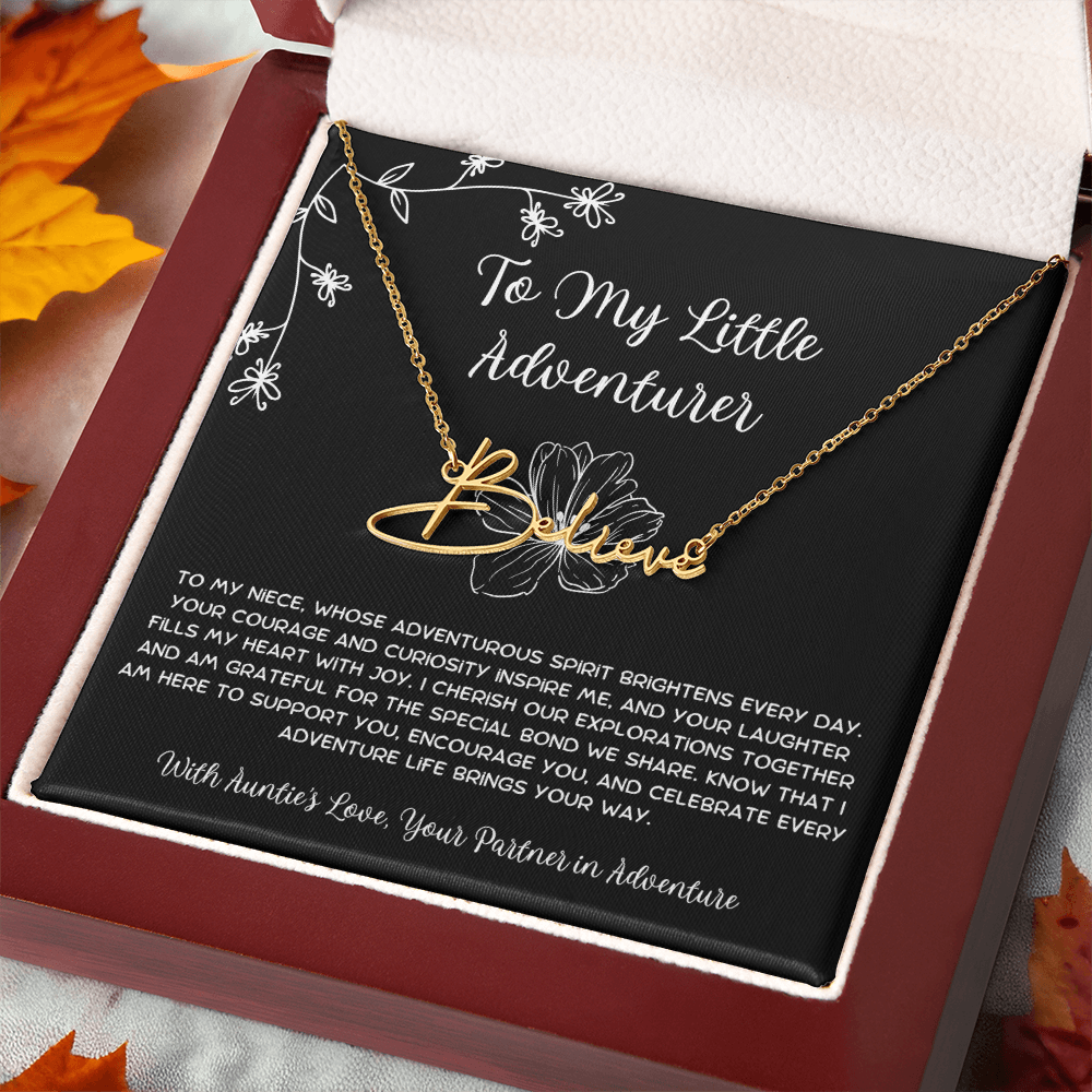 To My Little Adventurer - From Aunt to Niece Signature Name Necklace