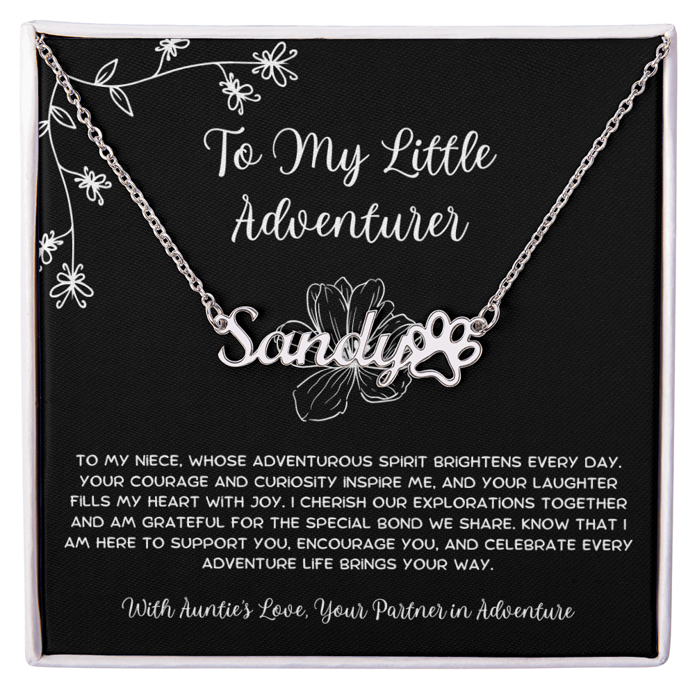 To My Little Adventurer - From Aunt to Niece Paw Print Name Necklace