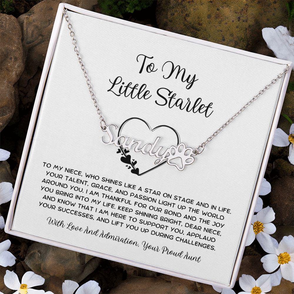 To My Little Starlet - From Aunt to Niece Paw Print Name Necklace