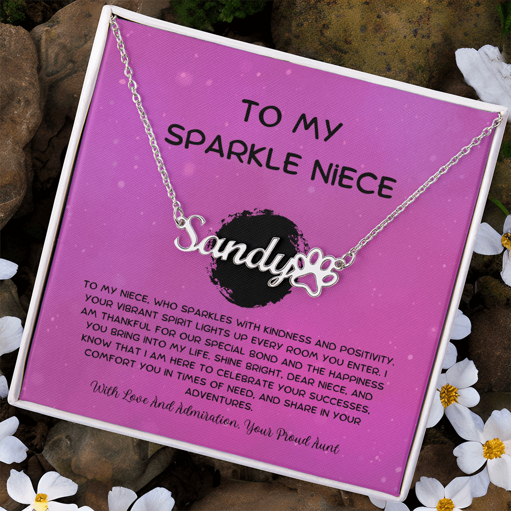 To My Sparkle Niece - From Aunt to Niece Paw Print Name Necklace