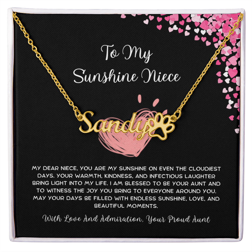 To My Sunshine Niece - From Aunt to Niece Paw Print Name Necklace