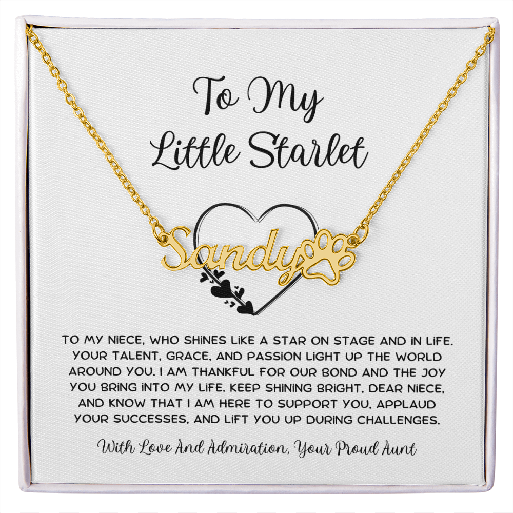 To My Little Starlet - From Aunt to Niece Paw Print Name Necklace