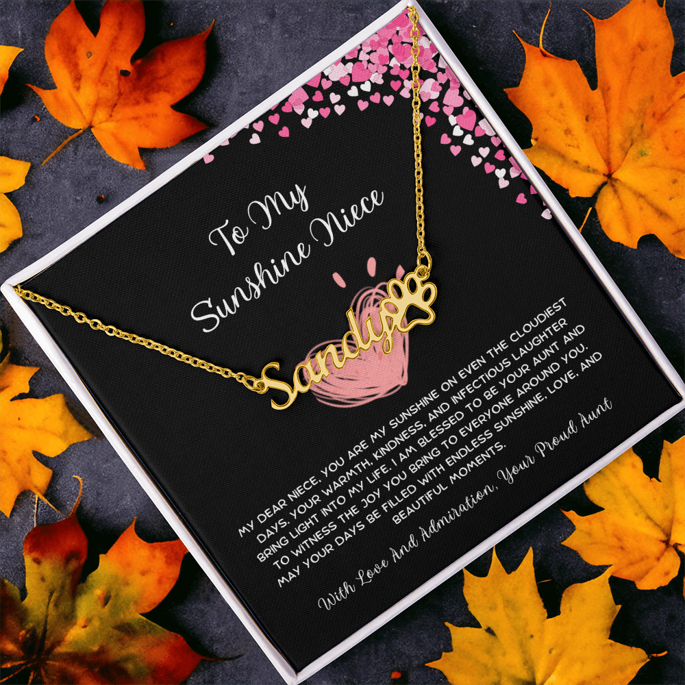 To My Sunshine Niece - From Aunt to Niece Paw Print Name Necklace