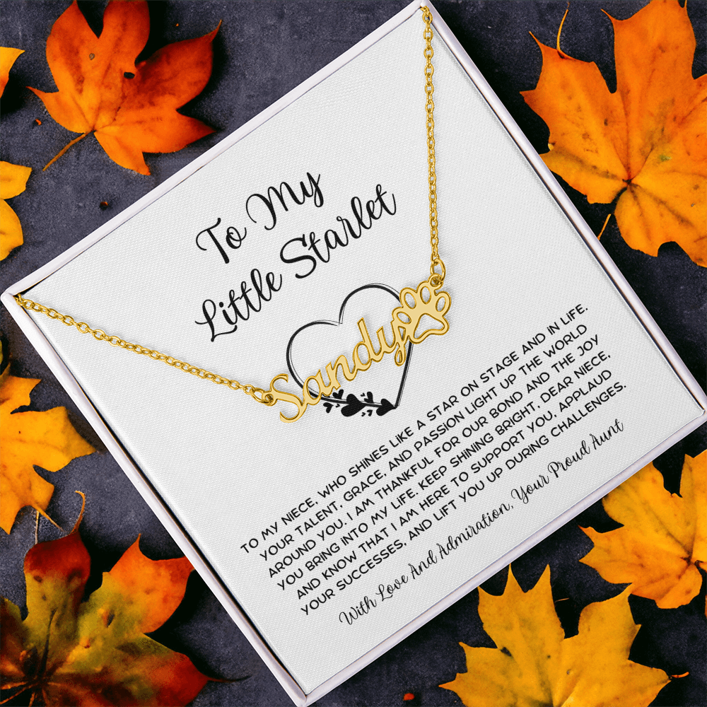 To My Little Starlet - From Aunt to Niece Paw Print Name Necklace