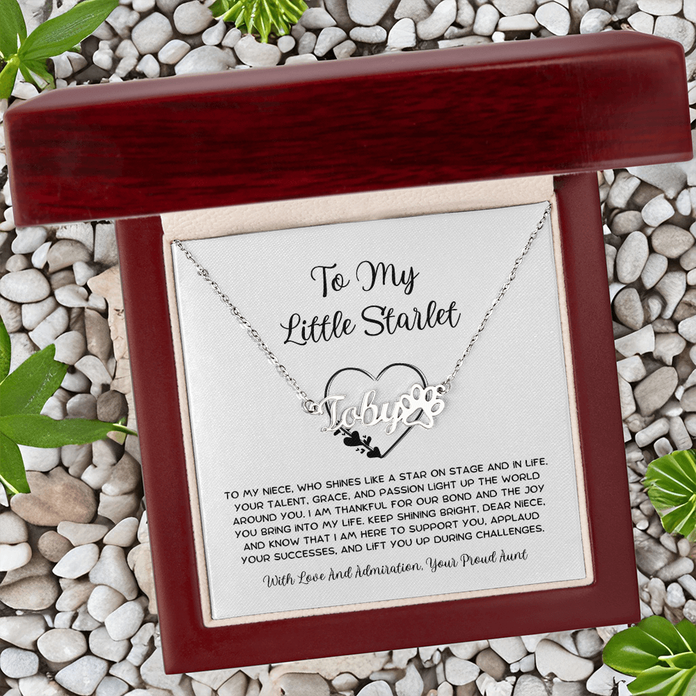 To My Little Starlet - From Aunt to Niece Paw Print Name Necklace