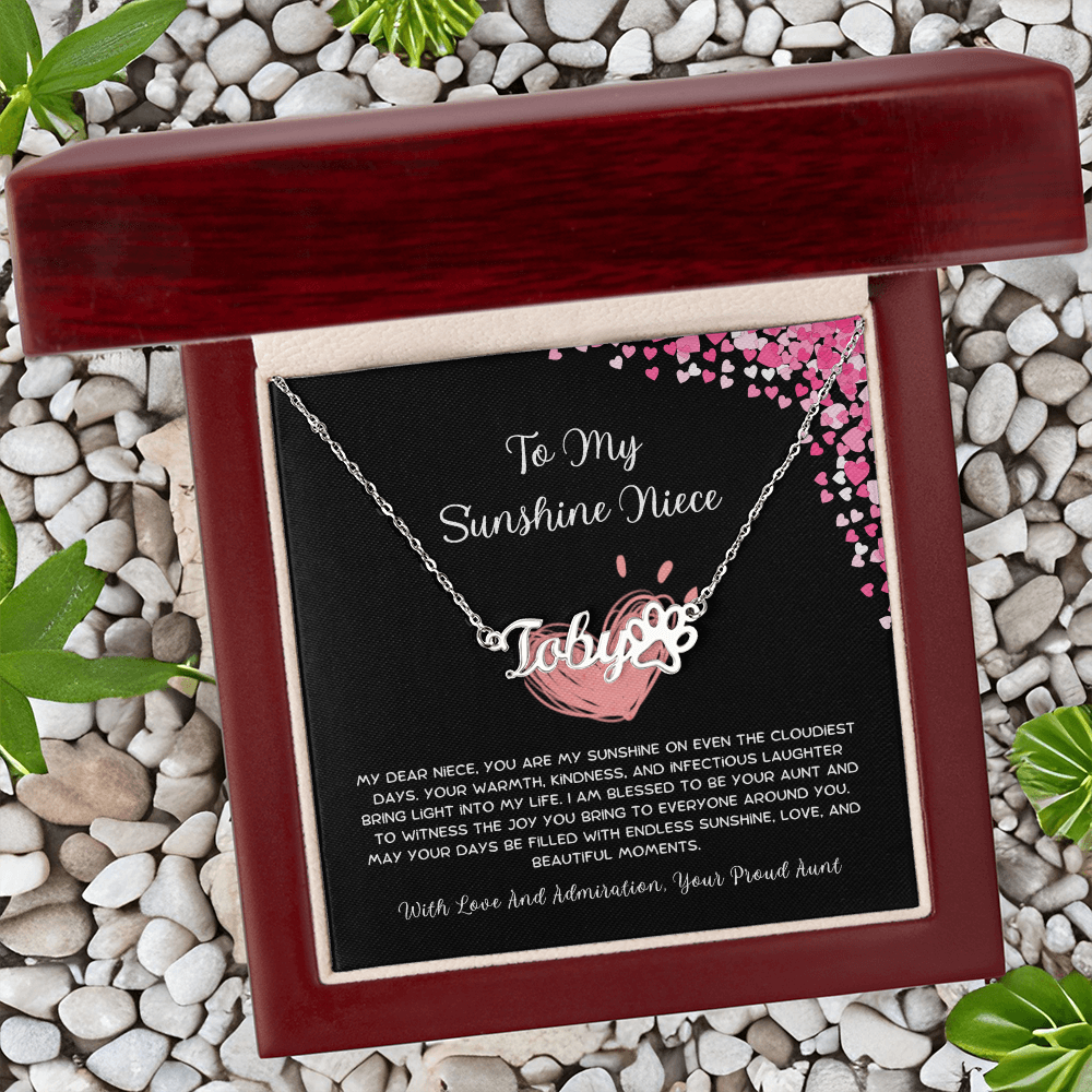 To My Sunshine Niece - From Aunt to Niece Paw Print Name Necklace