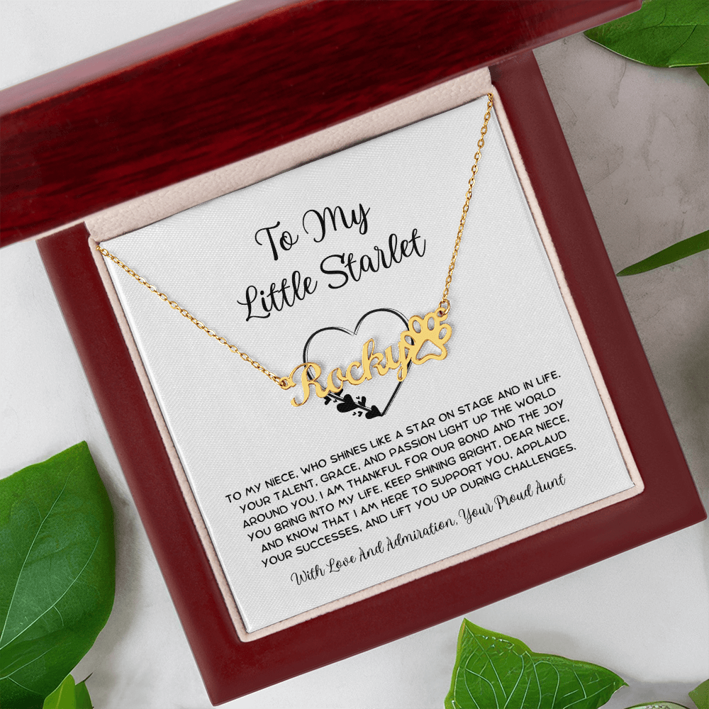 To My Little Starlet - From Aunt to Niece Paw Print Name Necklace