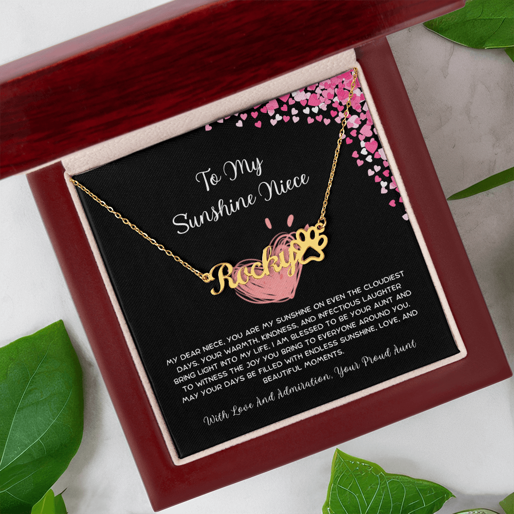 To My Sunshine Niece - From Aunt to Niece Paw Print Name Necklace