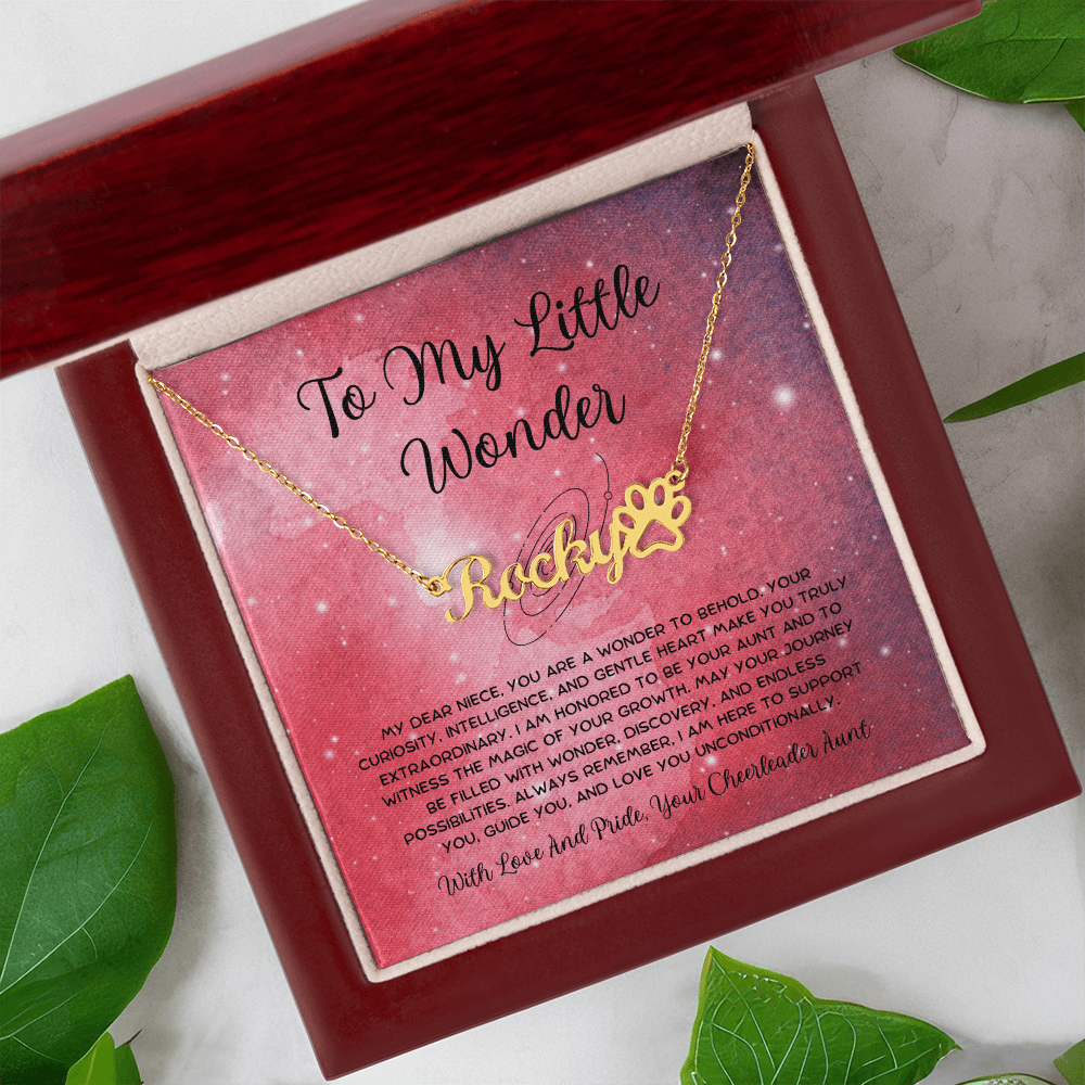 To My Little Wonder - From Aunt to Niece Paw Print Name Necklace